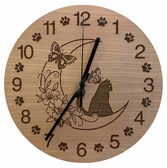 Orologio da parete Gatto su Luna floreale