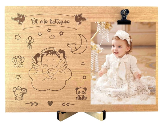 Portafoto in legno battesimo bambina